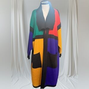 Vintage Colorblock Open Shawl Front Long Cardigan